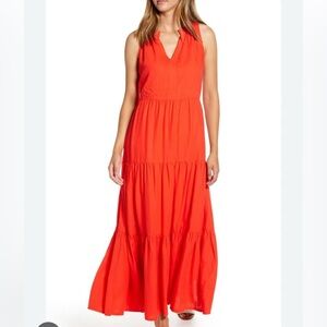 Tommy Bahama Lena Red Poppy Tiered Maxi Dress size XXS.